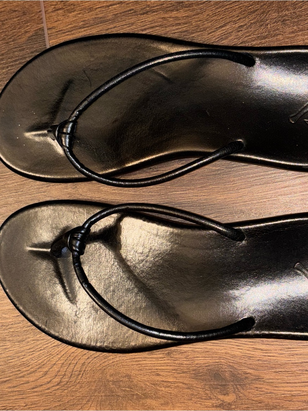 OluKai Black Slim Thong Leather Sandals